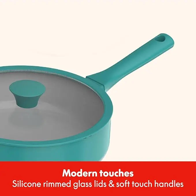 Cookware Set, Ceramic Nonstick Coating, Includes Silicone and Wood Utensils, Dishwasher