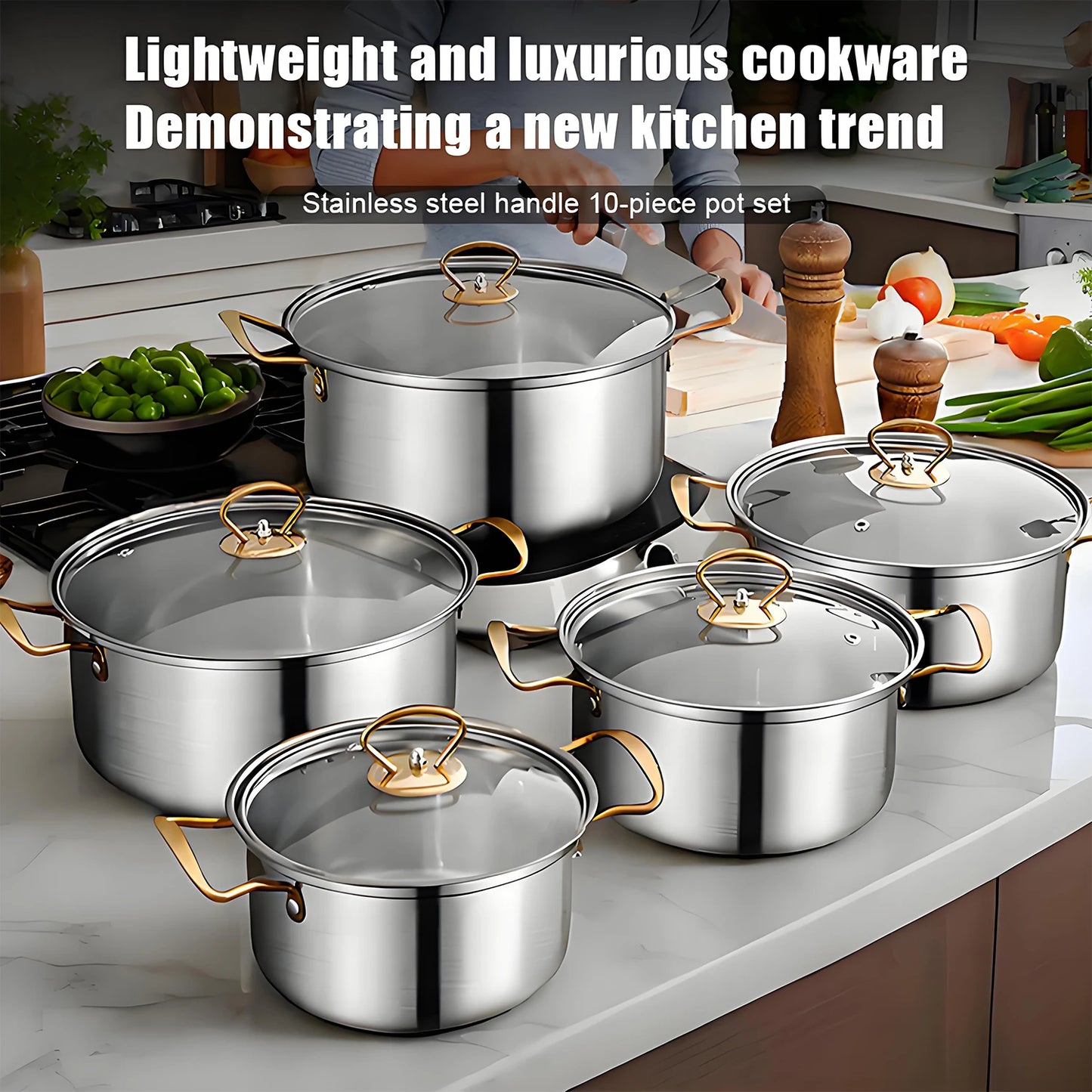 Kitchenware Wholesale Stainless Steel Pot Set 10 Pieces Milk Soup Pot Cooker ware Soup Pot Steamer Gift