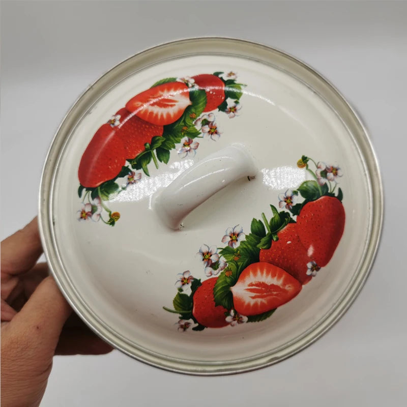 Strawberry Enamel Cookware Set, Stew Pot Set, 16cm, 18cm, 20cm