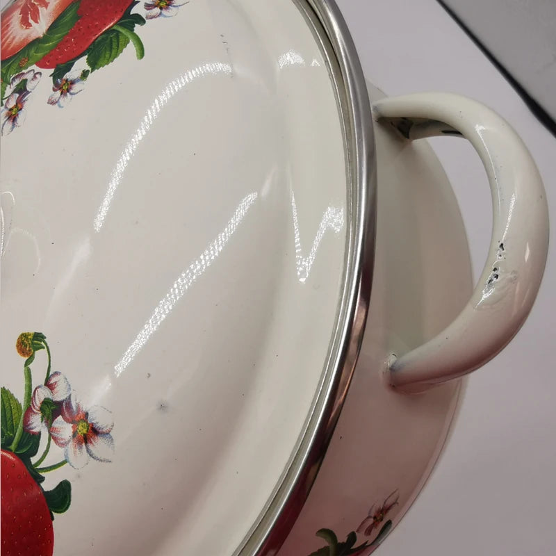 Strawberry Enamel Cookware Set, Stew Pot Set, 16cm, 18cm, 20cm