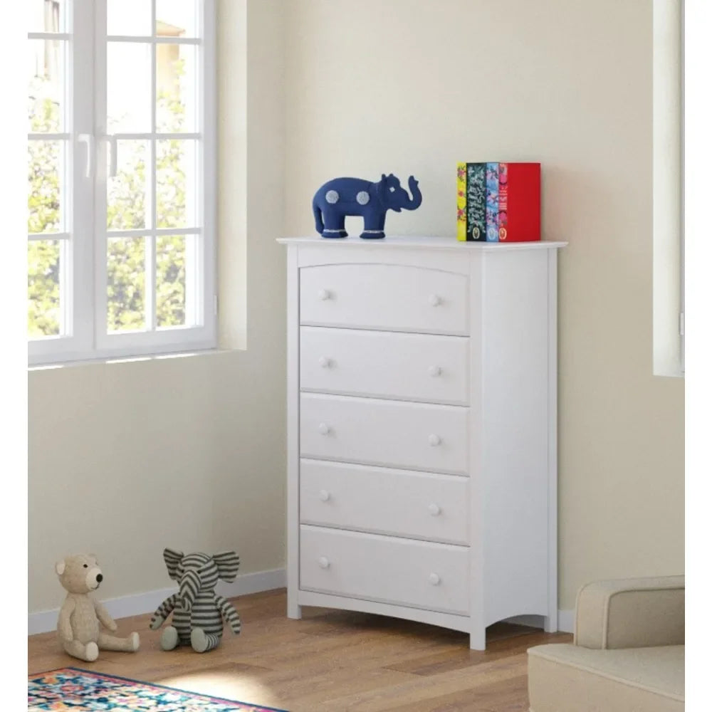 5 Drawer Dresser (White) for Bedroom,Nursery Dresser Organizer,Chest of Drawers with 5 Drawers,Universal Design for Bedroom