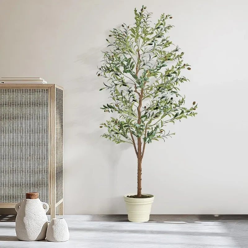Faux Olive Trees in Pot, Fake Silk Plant with Dried Moss for Indoor Outdoor Home Office