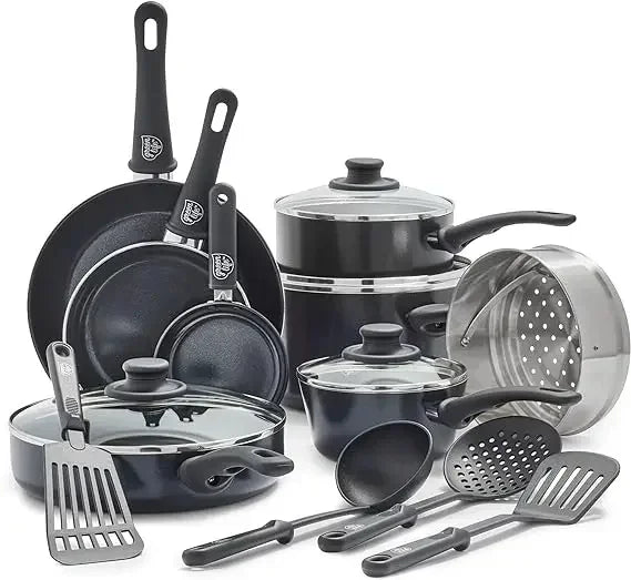 Soft Grip Healthy Ceramic Nonstick, 16 Piece Cookware Pots and Pans Set,