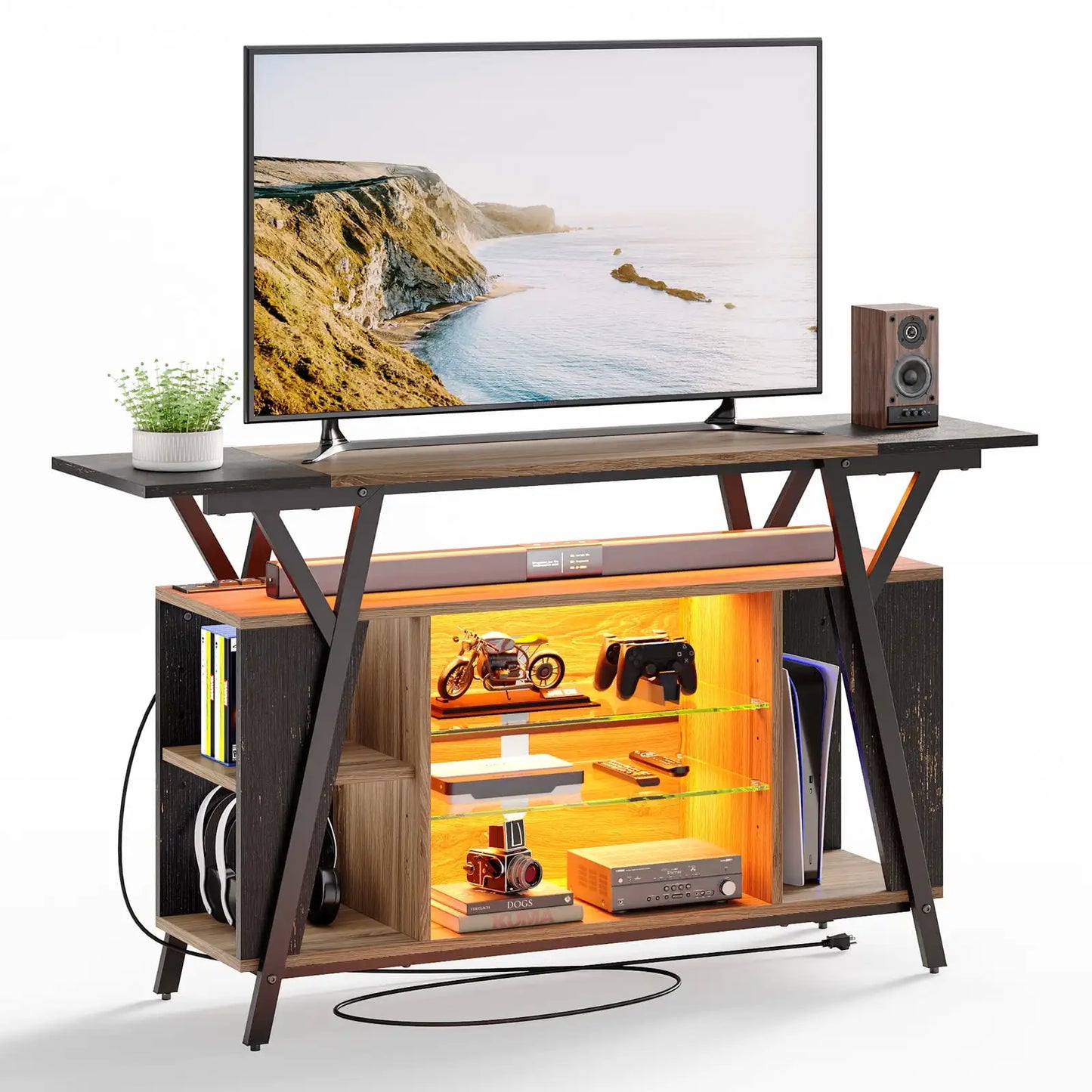 TV Stand with Power Outlets & RGB LED Lights