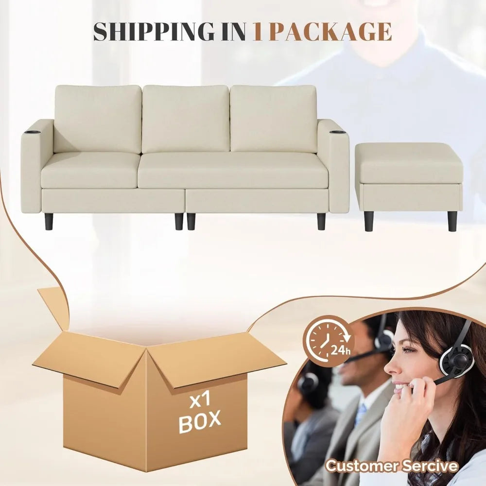 ' L Shaped 3-seat Sofa for Living Room, Apartment, Lounge, Bedroom-Washable Covers Con