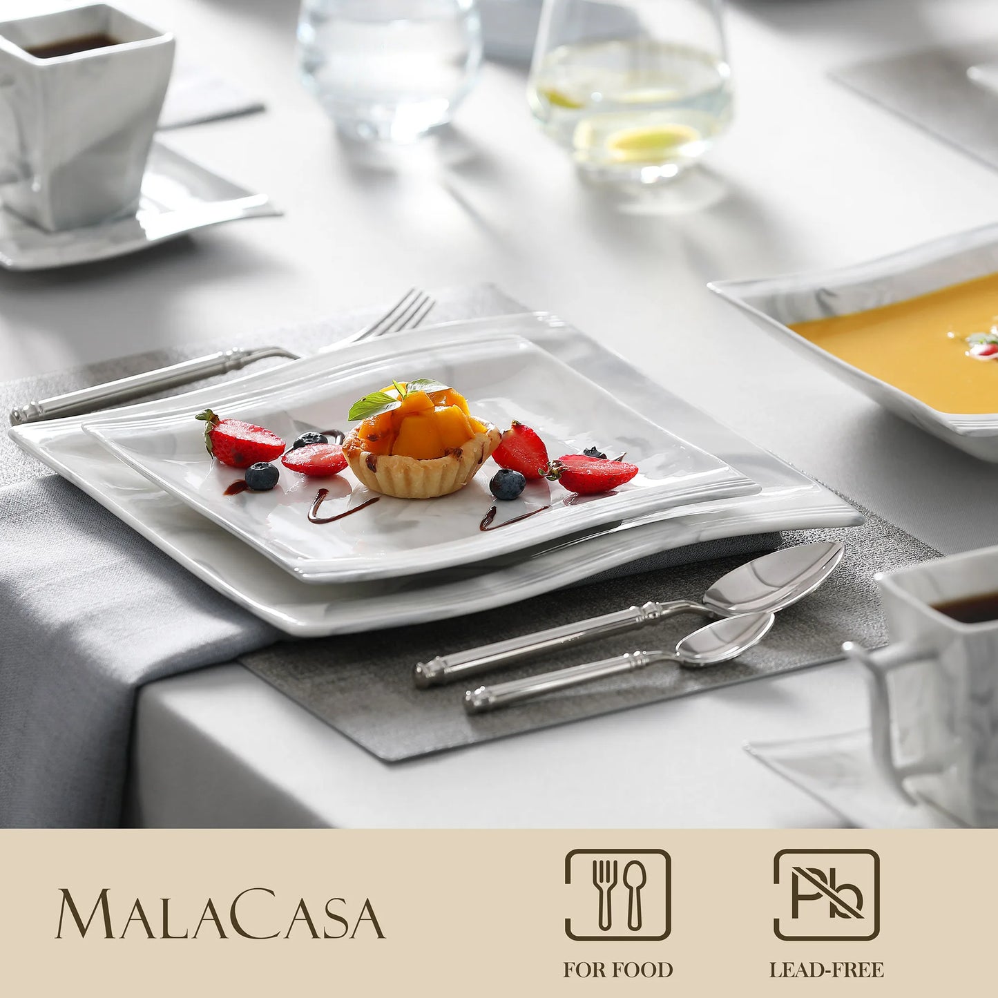 MALACASA FLORA 30/60PCS Marble Porcelain Dinnerware Set