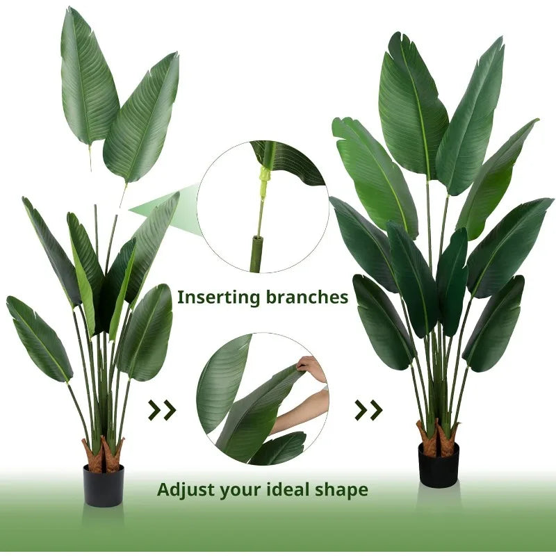 Artificial Bird of Paradise Plant 5 Ft Tall Fake Banana Leaf Plant for Indoors and Outdoors,Faux Palm Tree with Plastic Pot