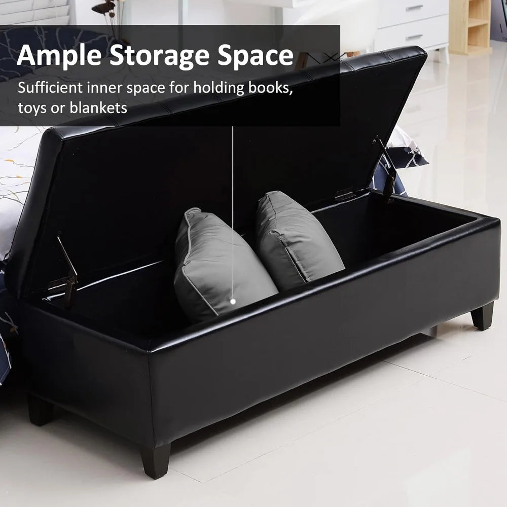 Ottoman Storage Bench, Faux Leather Storage Chest with Lift Top, Tufted Ottoman with Storage for Living Room, Entryway