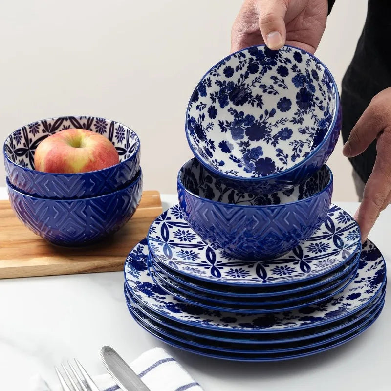 Modern Porcelain Dinnerware Set for 4 Kitchen Dinner Salad Dessert Plates and Cereal Bowls Set