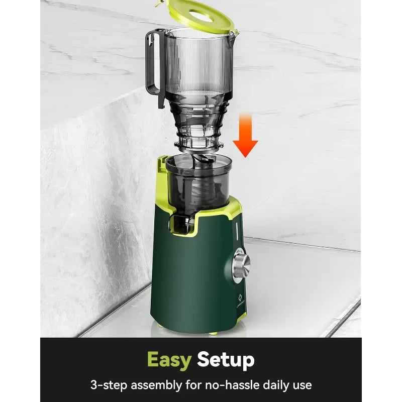 Clear Cold Press Juicer, Slow Juicer Machines with No-Prep 4.35"Feed Chute Fit Whole Fruits & Vegetables