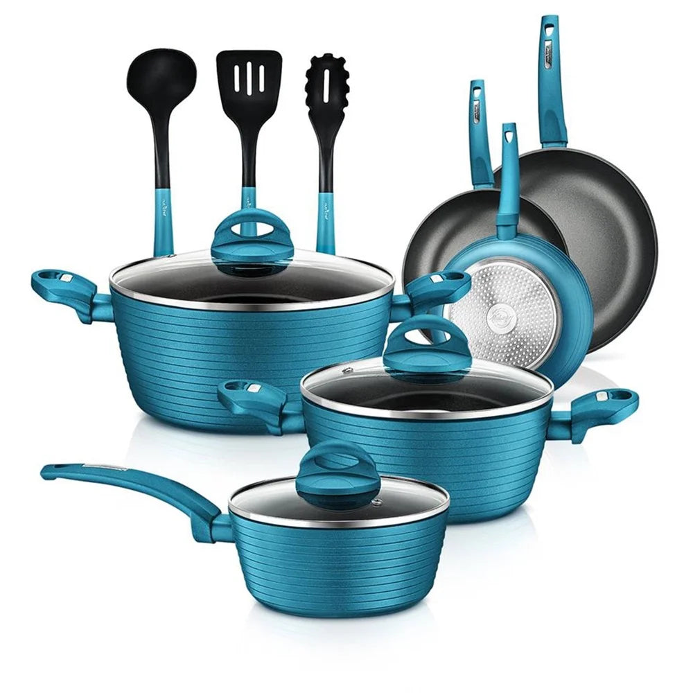 Nonstick Cookware Set with Lids Heat Resistant Handles Durable Aluminum Kitchen Pots Pans Cookware