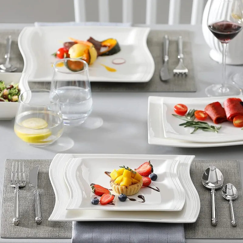Porcelain Dinnerware Sets, Modern Square Dinner Set Plates and Bowls for Dessert, Salad and Pasta,