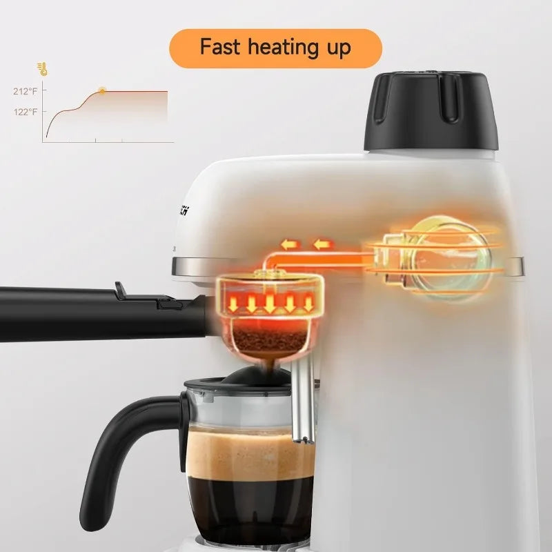 Espresso Coffee Machine Cappuccino Latte Maker 3.5 Bar 1-4 Cup with Steam Milk Frother