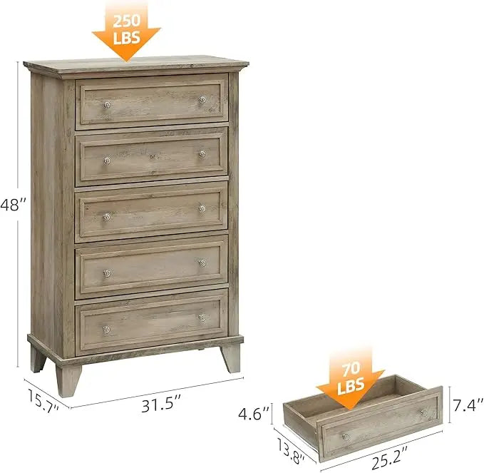 5 Drawer Dresser for Bedroom Drawer of Chest with Metal Handles TV Stand Closet Organizers