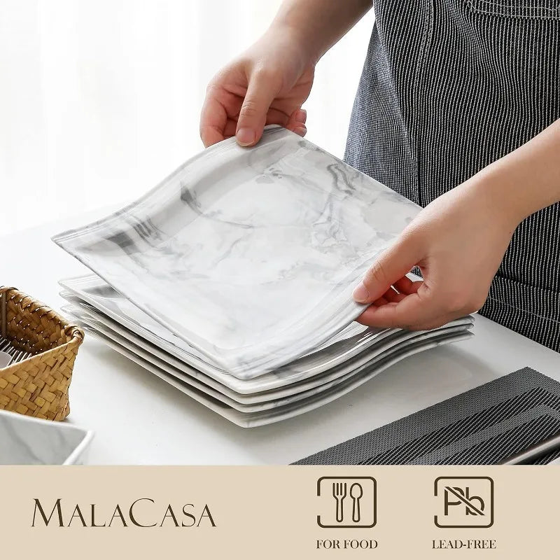 Porcelain Dinnerware Sets, Modern Square Dinner Set Plates and Bowls for Dessert, Salad and Pasta,