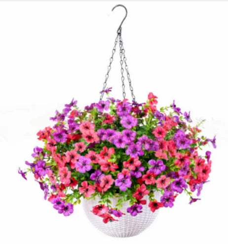 Fake Hanging Flowers With Basket -Artificial Flowers, Outdoor/Indoor Patio Lawn Decor,
