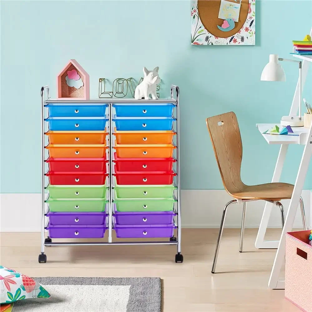 Metal Frame Storage Cart Rolling Bin with Lockable Wheels, Multicolor Kitchen Cart, Shelving