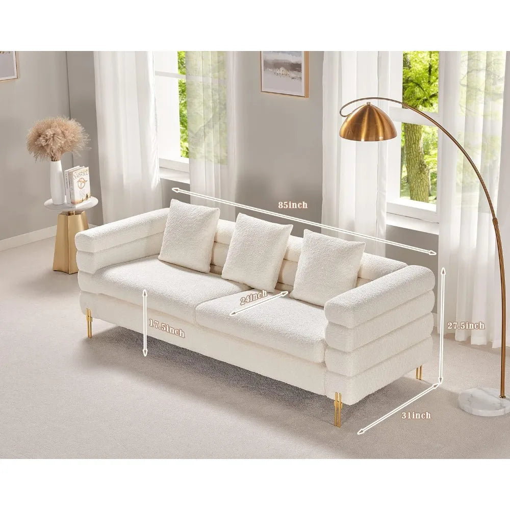 Large 85 inch, 3-seater living room comfortable sofa - white deep seat, strong load-bearing GM