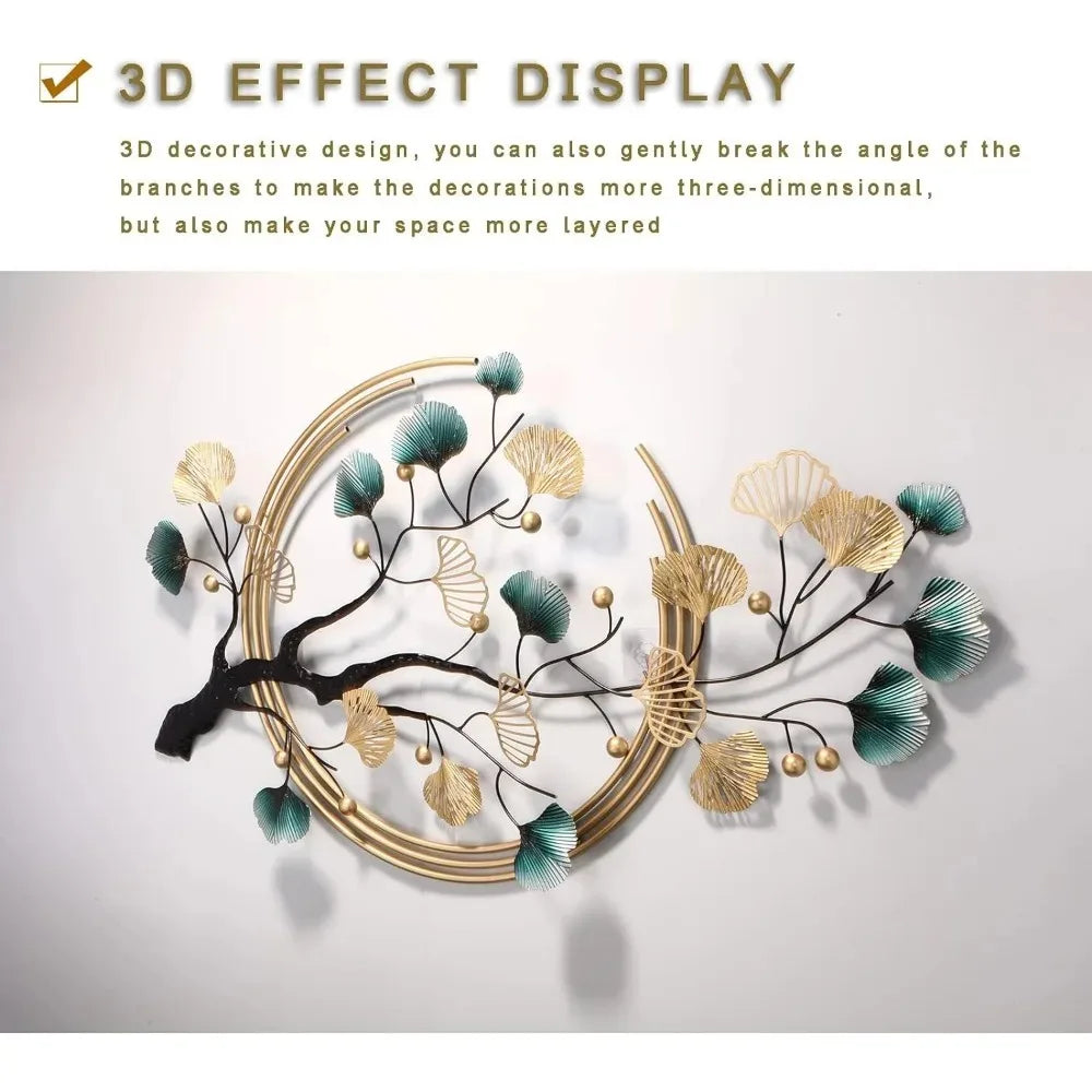 Modern Home Decor Golden Ginkgo Biloba Metal Art Wall Sculpture Office Bedroom