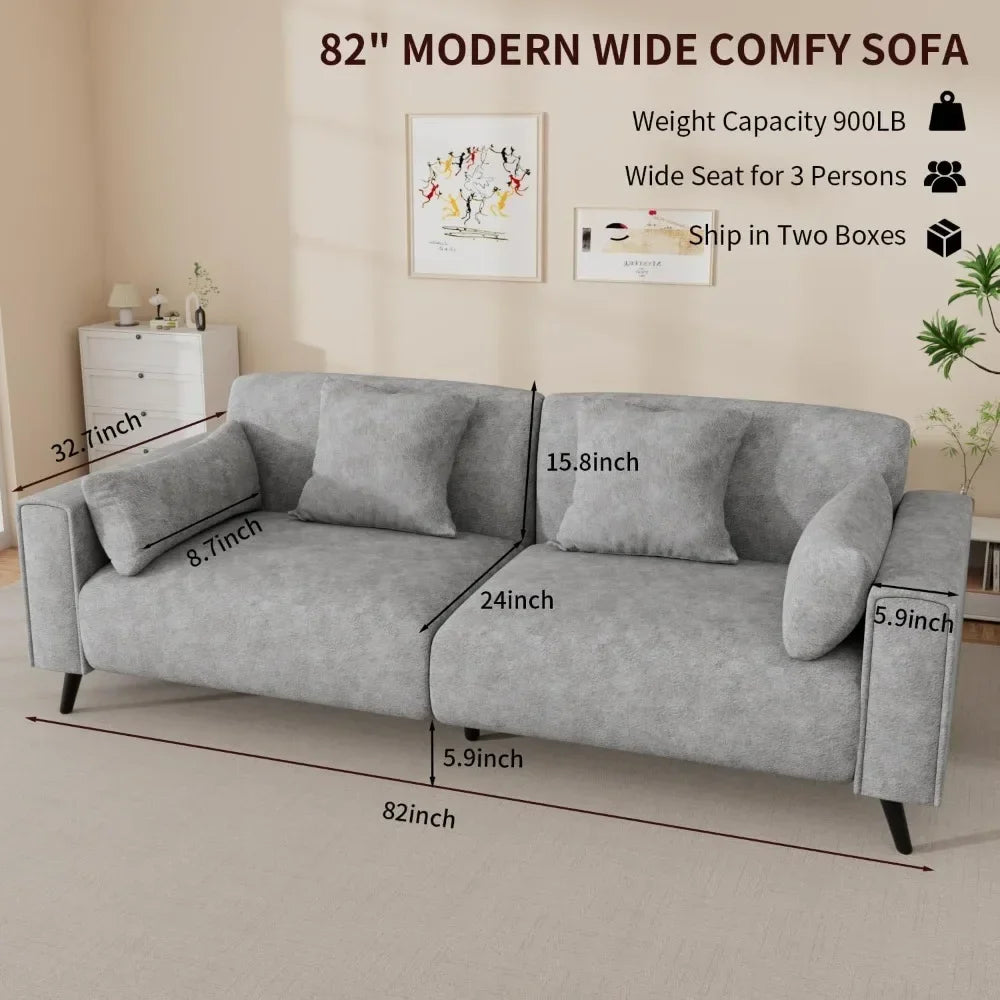 Sofa Couch for Living Room, Modern Comfy Sofa with Extra Depth Seat and 2 Throw Pillow