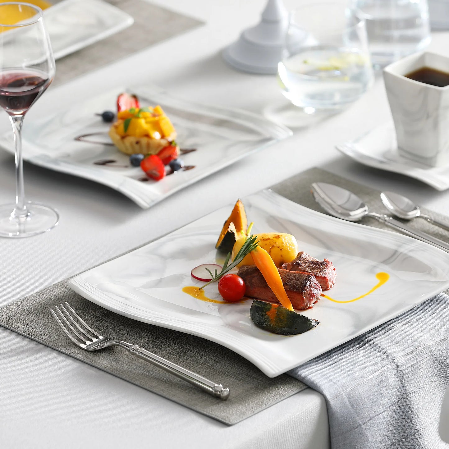 MALACASA FLORA 30/60PCS Marble Porcelain Dinnerware Set