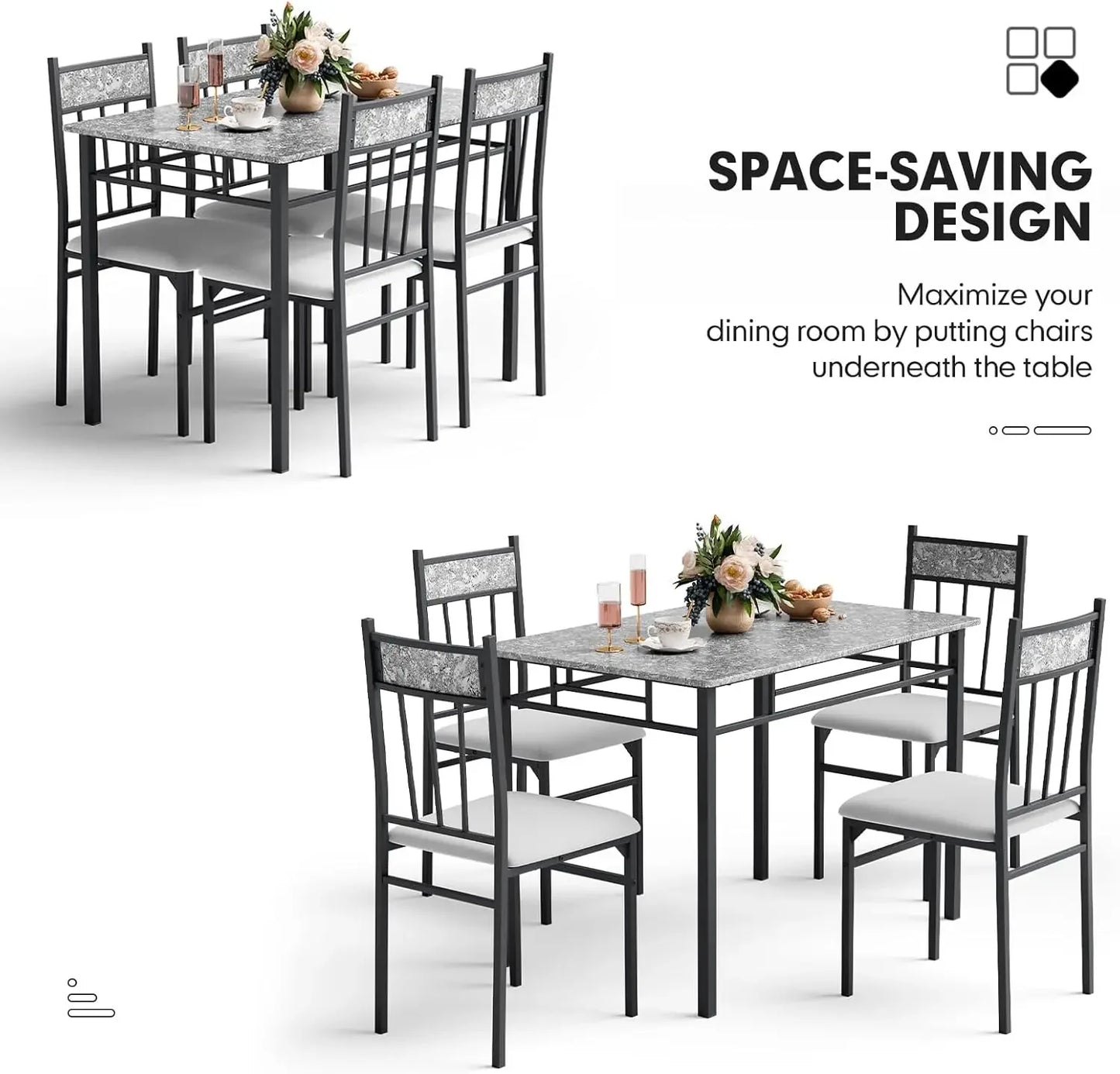 Table and Chairs Set of 4, Modern Rectangular Dining Room Table with Upholster