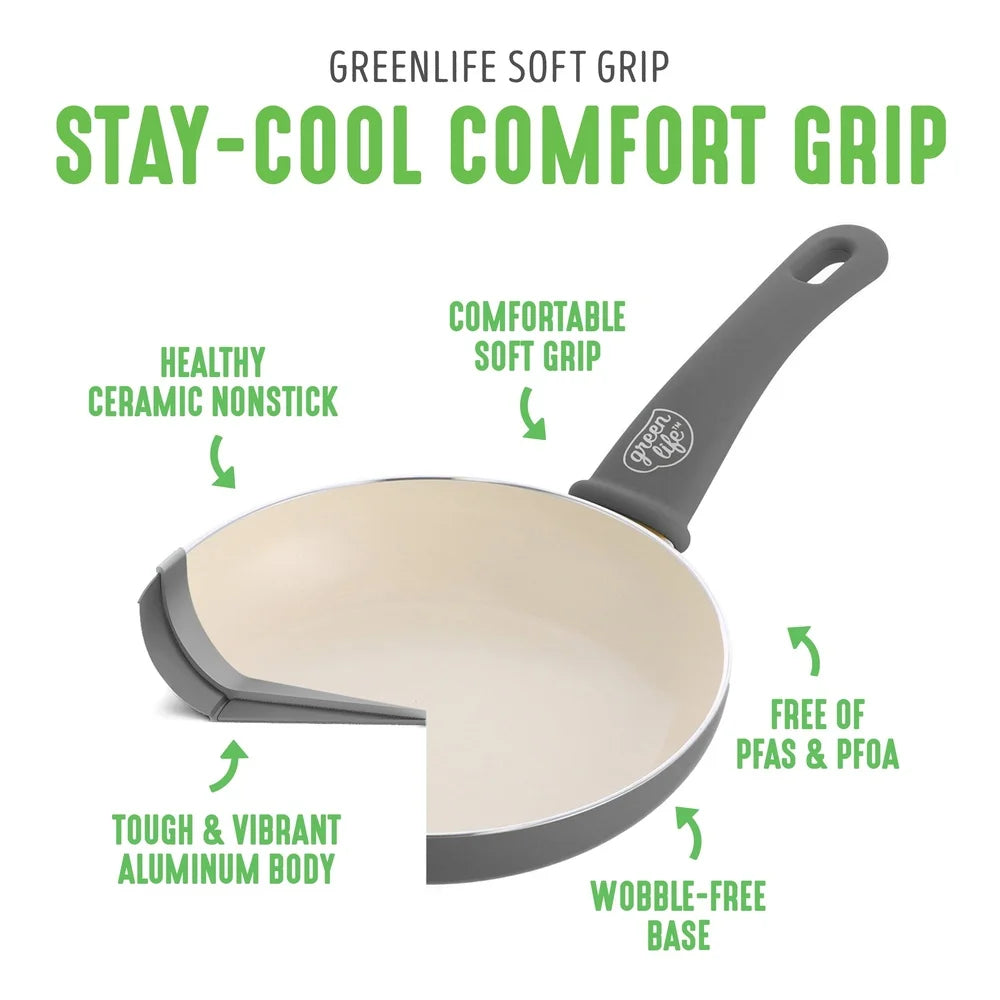Non-Stick Ceramic Cookware Set Dishwasher Safe Healthy Cooking Pots Pans Utensils with Glass Lids