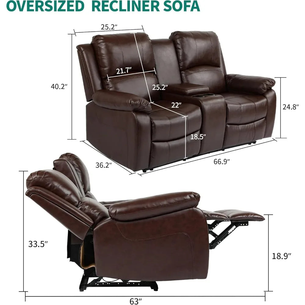 Loveseat Recliner, Manual Double Sofa Loveseat, Home Theater Seating with Storage Console, Double Recliner RV Sofas