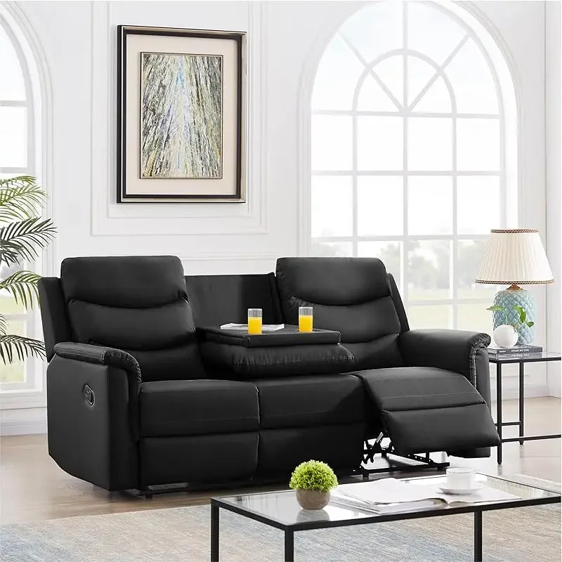 Sofa Set with 2 Recliners,3-Seater Leather Adjustable Loveseat Couch