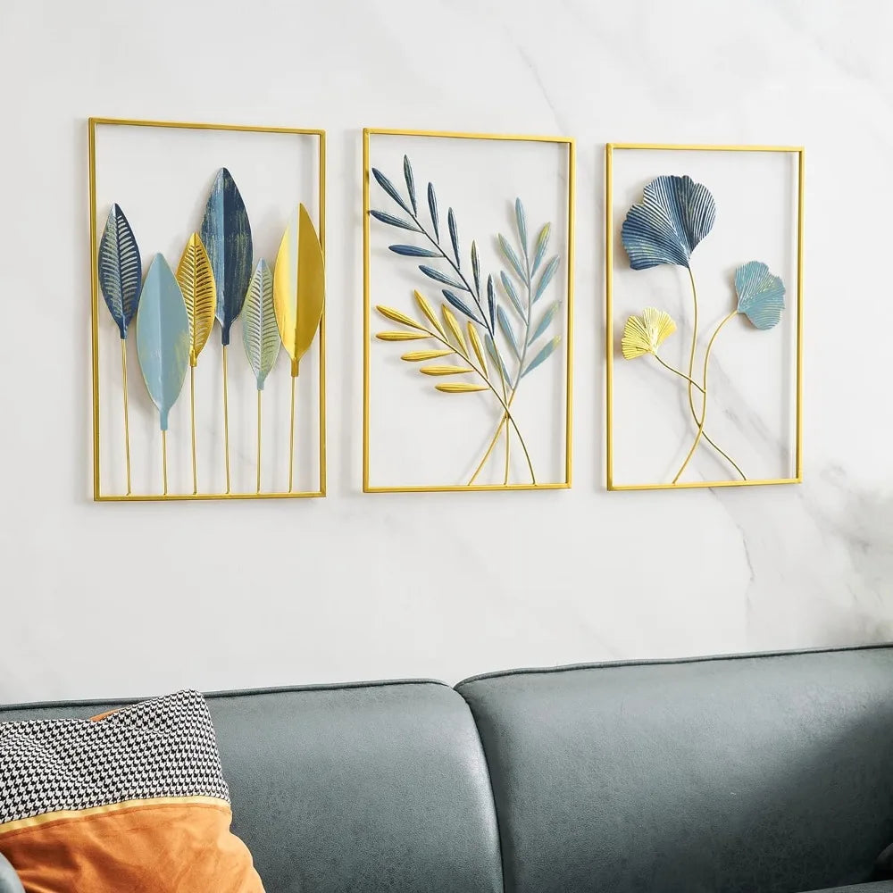 Gold Leaf Wall Hanging Decoration Set Metal Art Home Decor