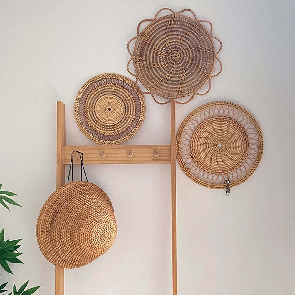 Basket Decoration Boho Rattan Crafts Wall Hanging Natural Living Room