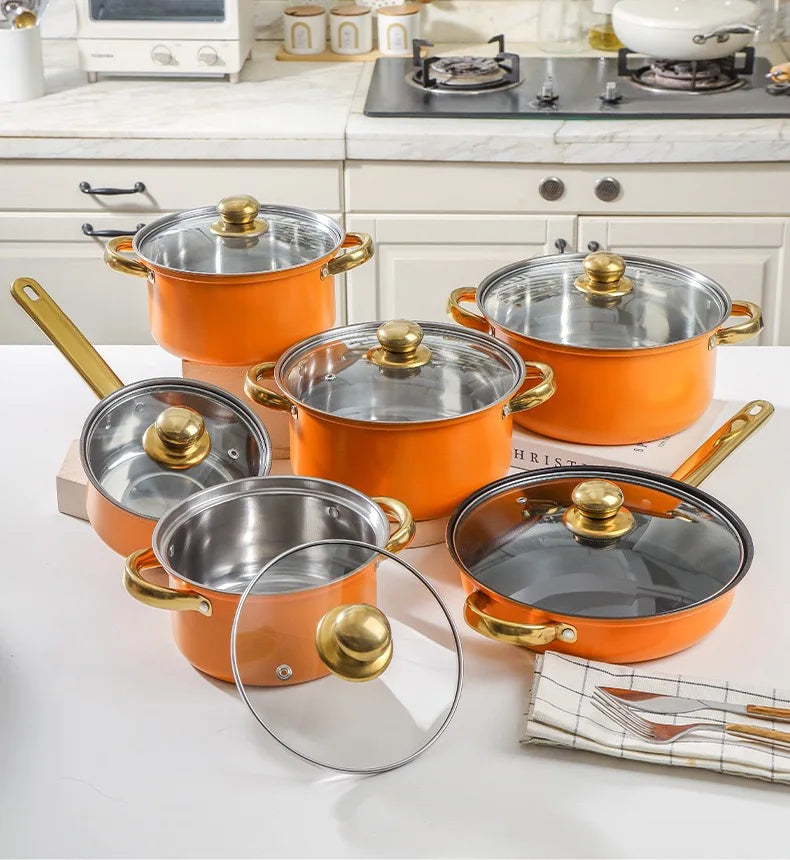 Stainless Steel Cookware Set, 5 Counts/setDurable Multi-purpose Easy To Clean