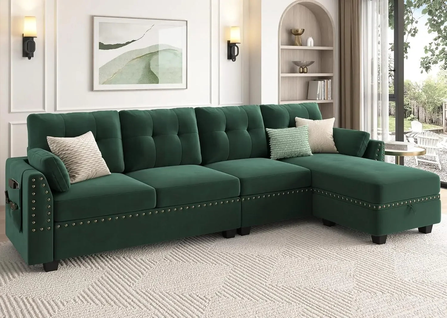 Convertible Sectional Sofa with 4 Seating, Storage Ottoman, Living Room Sofas