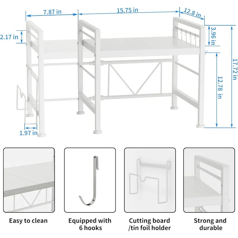 Extendable Microwave Oven Rack - Adjustable Kitchen counter shelf, 2 Tier Microwave Stand