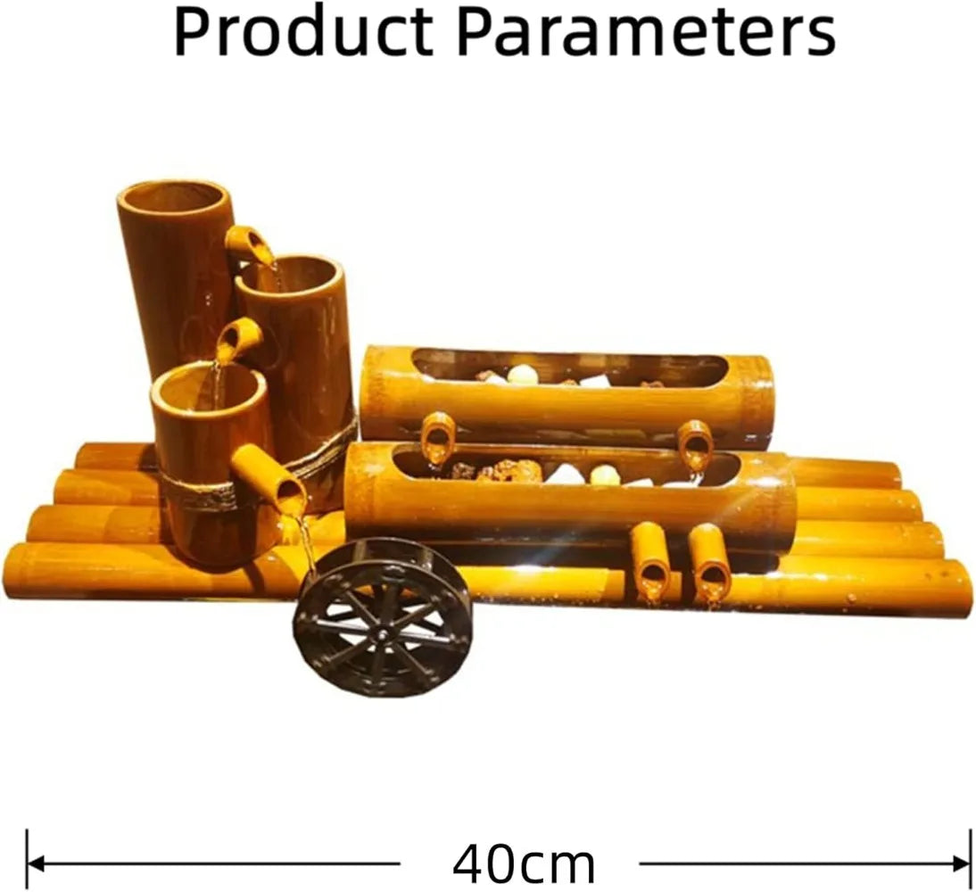 Bamboo Fountain Kit with Water Pump and Solar Fountain, Water Wheel, Feng Shui Zen, 12 Inch