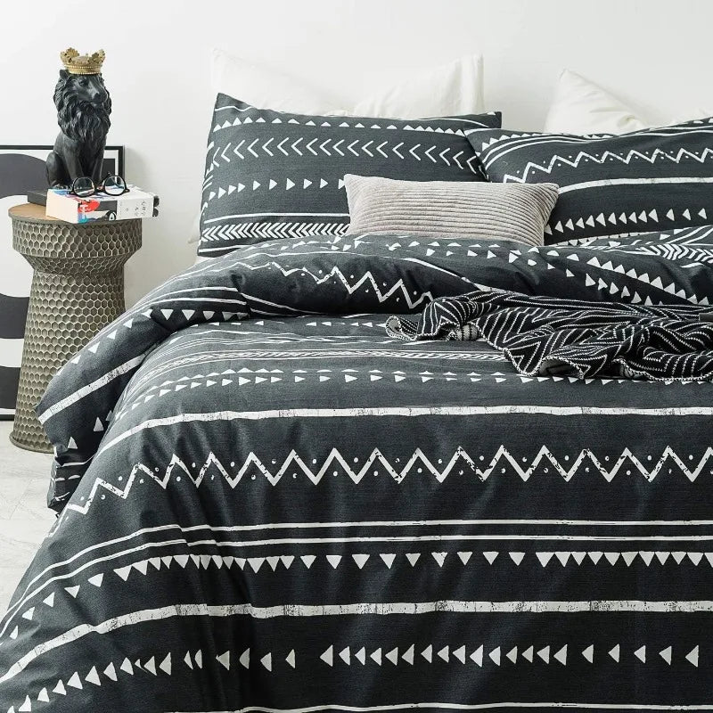Boho Paisley Duvet Cover Set 100% Cotton King Size Bedding 3 Pieces Set 1 with Zipper Ties 2 Pillowcases