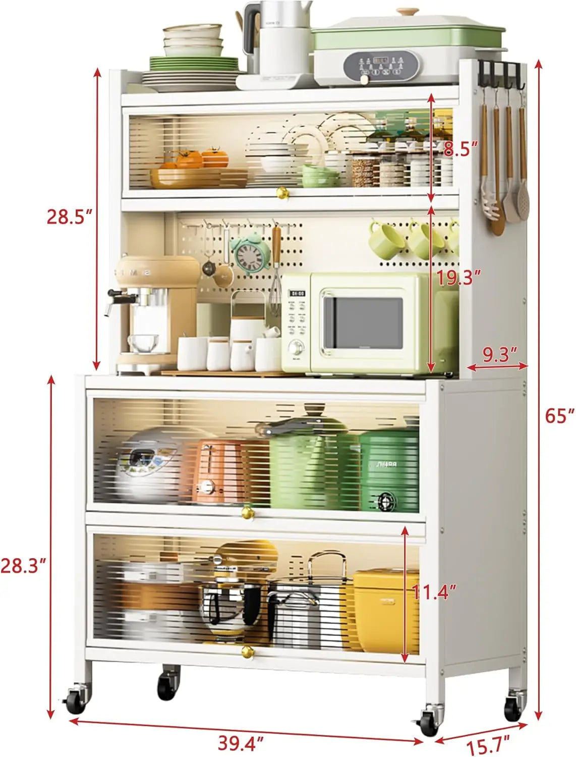 " Metal Kitchen Storage Cabinets with 10 Hooks Microwave Stand with Storagee