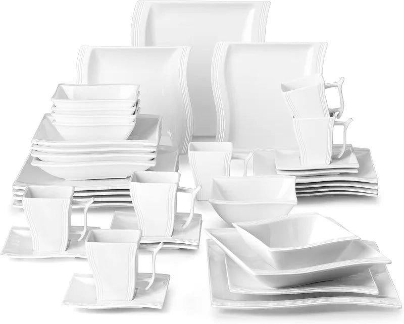 Porcelain Dinnerware Sets, Modern Square Dinner Set Plates and Bowls for Dessert, Salad and Pasta,