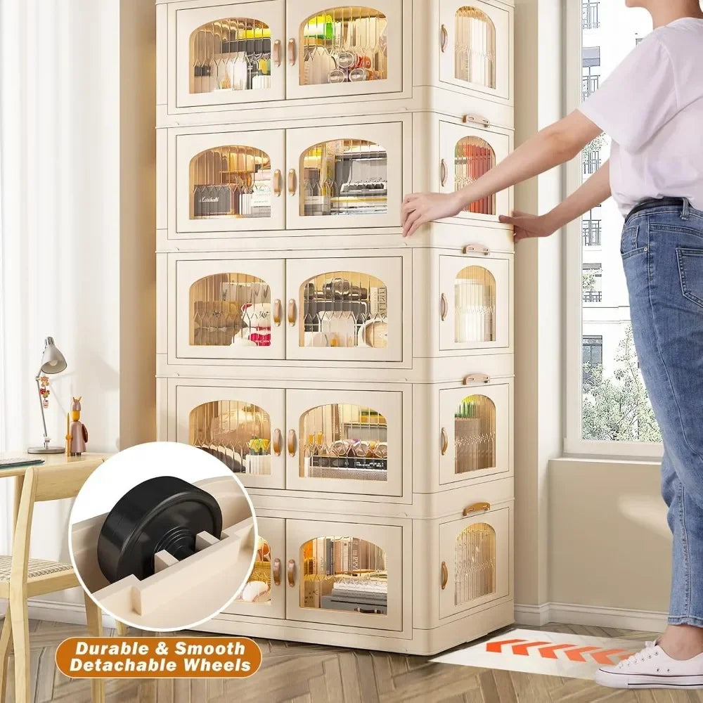 Storage Bins with Lids, Large Stackable Bins with Wheels and Doors, Storage