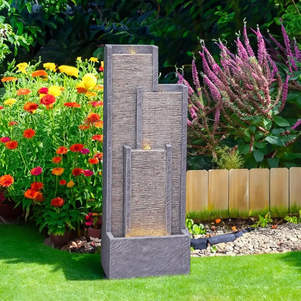 Water Fountain Outdoor Indoor Cascading Floor-Standing Fountain With Led Lights