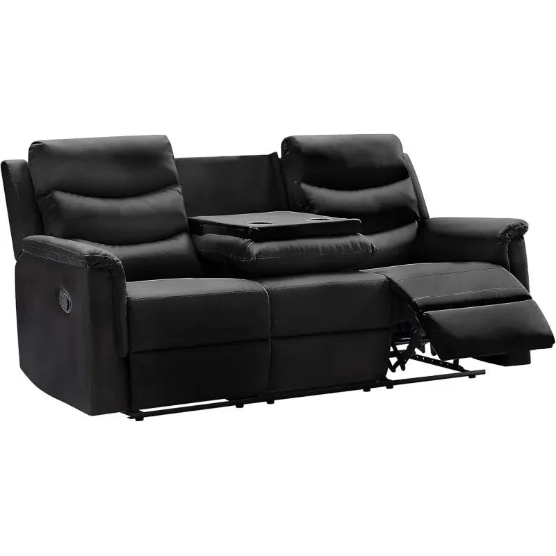 Sofa Set with 2 Recliners,3-Seater Leather Adjustable Loveseat Couch