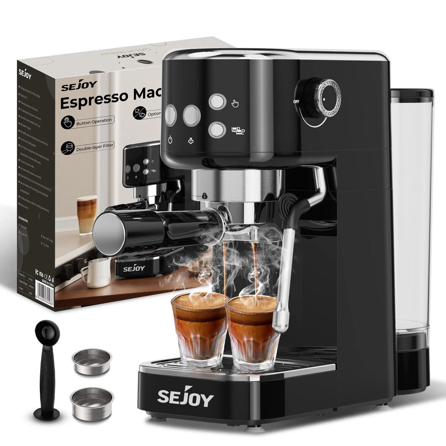 Espresso Machine, Professional Espresso Maker with Milk Frother Steam Wand, Compact Espresso Coffee Machine