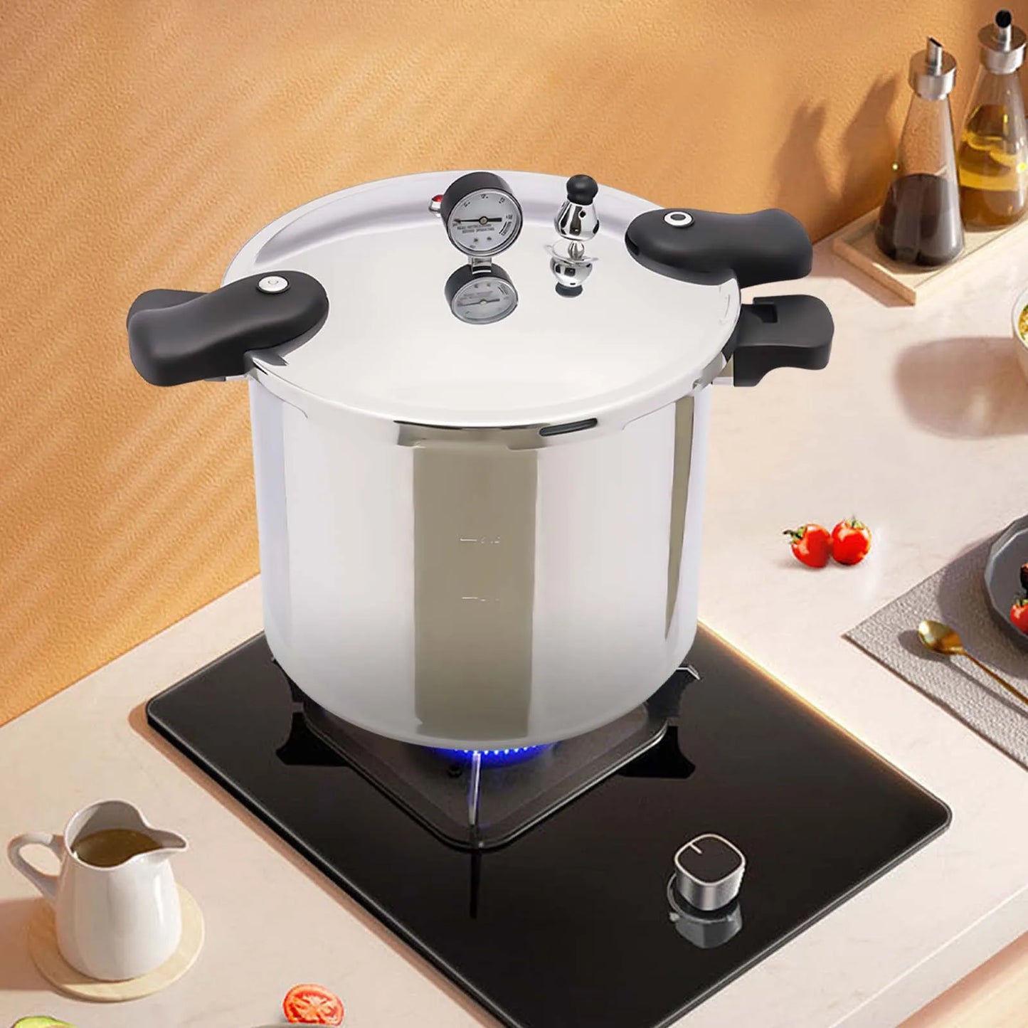 Large Capacity Pressure Canner Cooker With Pressure Gauge 10PSI Preserver Explosion Proof Safety