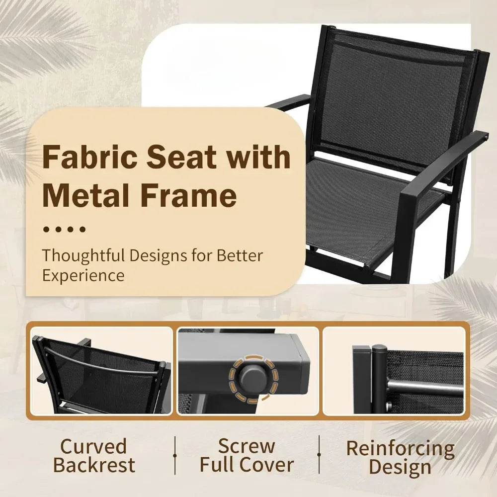 4 Pieces Outdoor Patio Furniture Modern Conversation Black Bistro Set with Loveseat Tea Table for Home, Lawn and Balcony