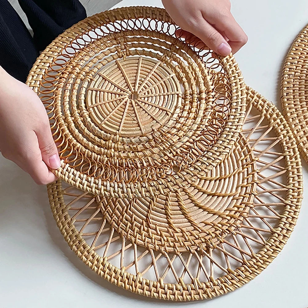 Basket Decoration Boho Rattan Crafts Wall Hanging Natural Living Room