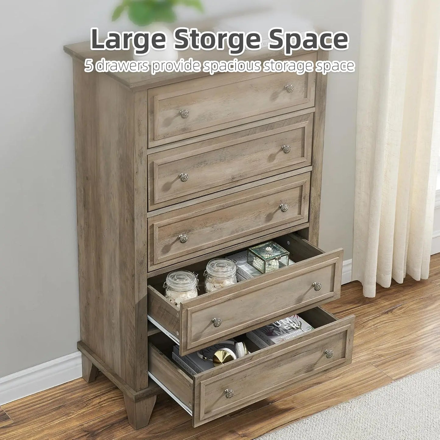 5 Drawer Dresser for Bedroom Drawer of Chest with Metal Handles TV Stand Closet Organizers