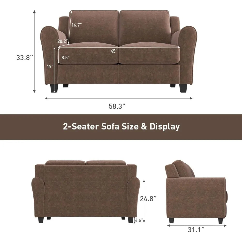 2 Piece Sofa Set, 2-Seater and 3-Seater Couch and 74 inch Couch, Modern Comfy Sofas with Thicked Cushion