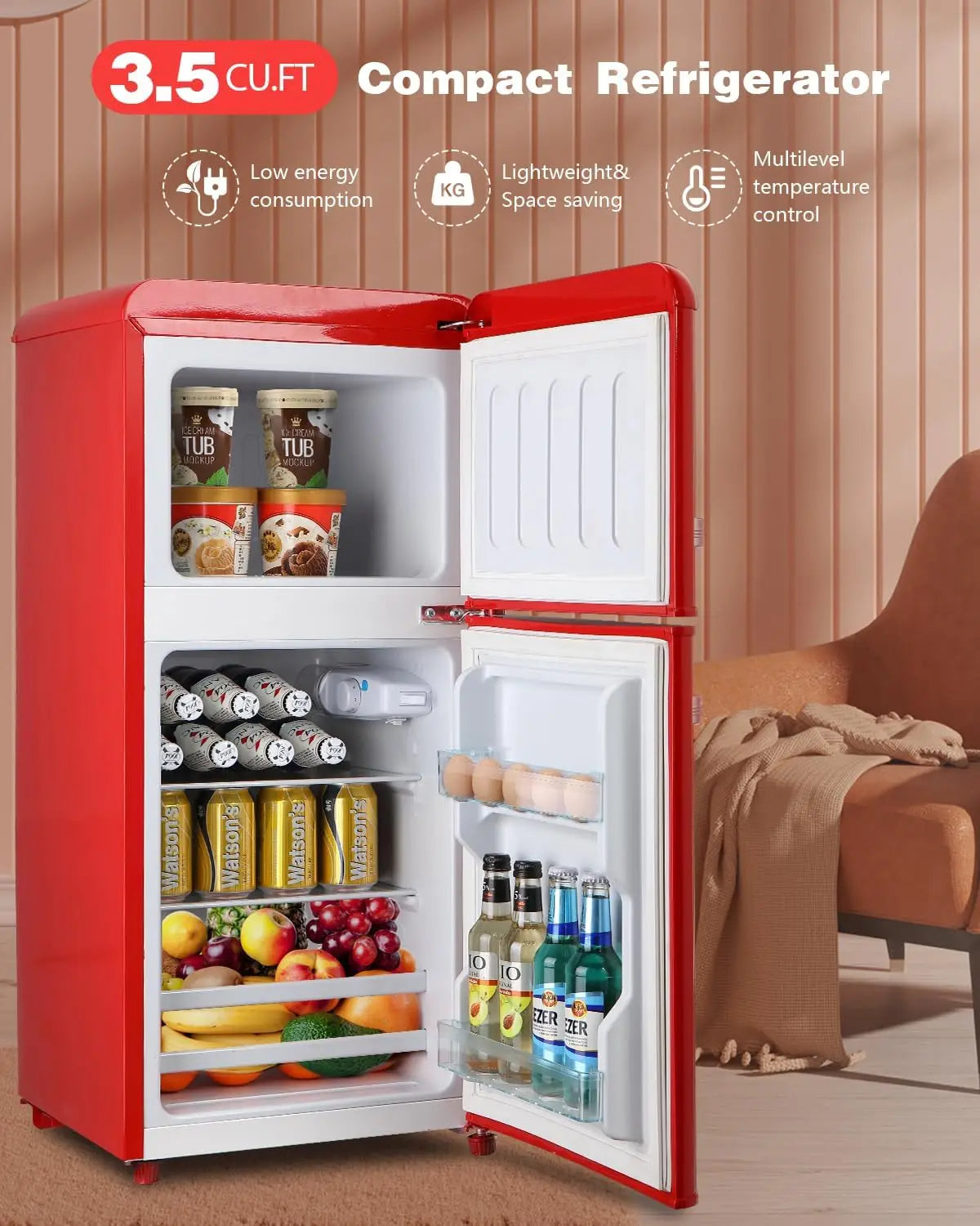 Compact Refrigerator Retro Fridge with Dual Door Small Refrigerator with freezer 7 Level Adjustable Thermostat