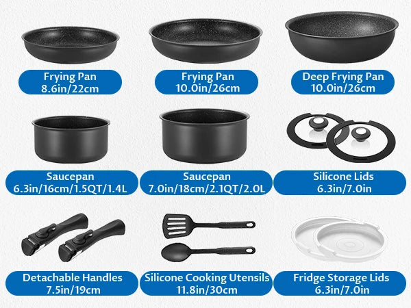 Nonstick Pots and Pans Set with Removable Handles, for All Hobs, Stackable Design for RV