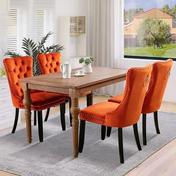 Velvet Dining Chairs, Tall Back Side Chair, Modern Upholstered High-end Tufted Side Chair with Button Back Ring